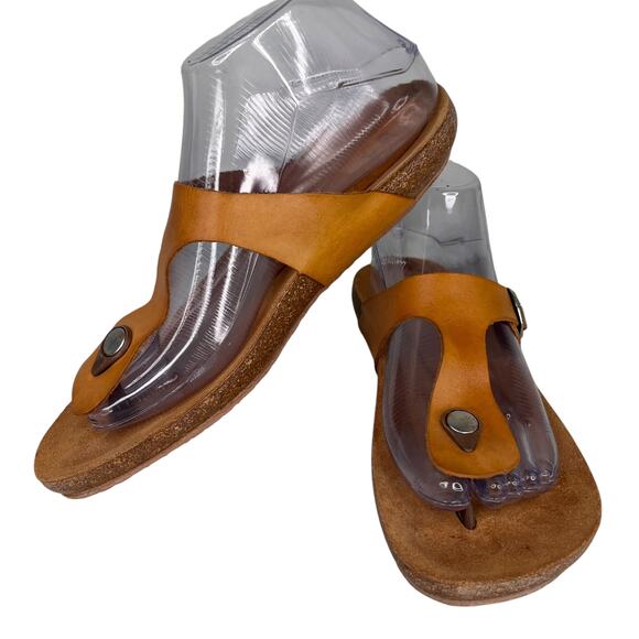 Yokono Leather T-Strap Sandals Cork Footbed Comfort Thong 8 - Picture 2 of 11